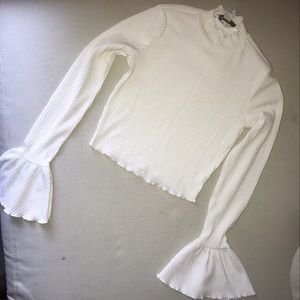 Cropped mock turtle neck with flare sleeves